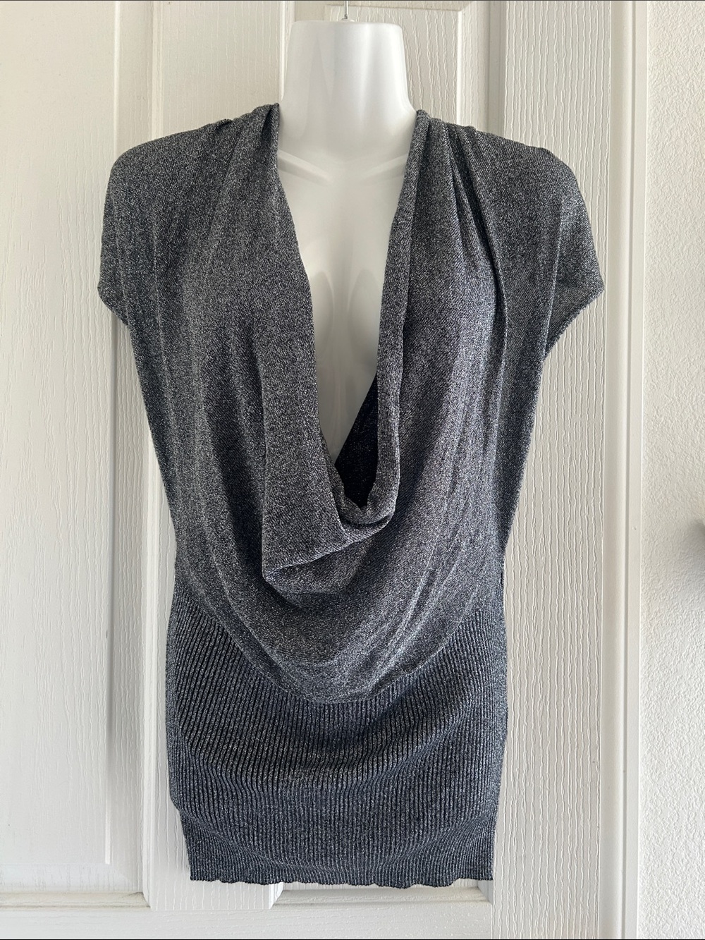 Cyrus Silver-Gray Cowl Neck Short-Sleeve Sweater